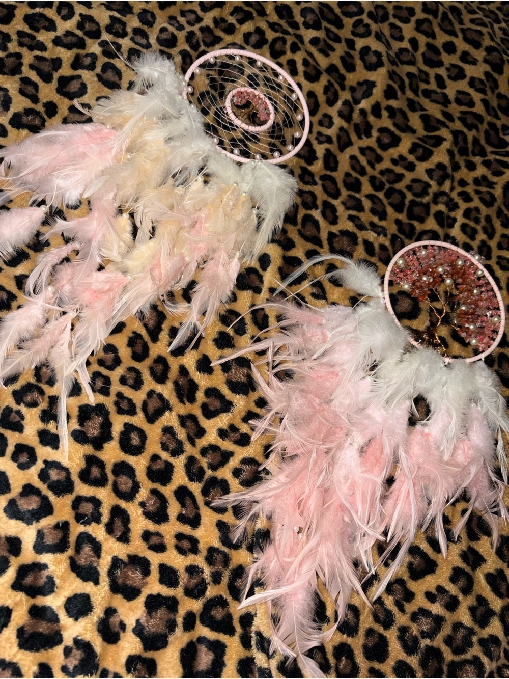 Pink & White Feather Dreamcatchers - Pair